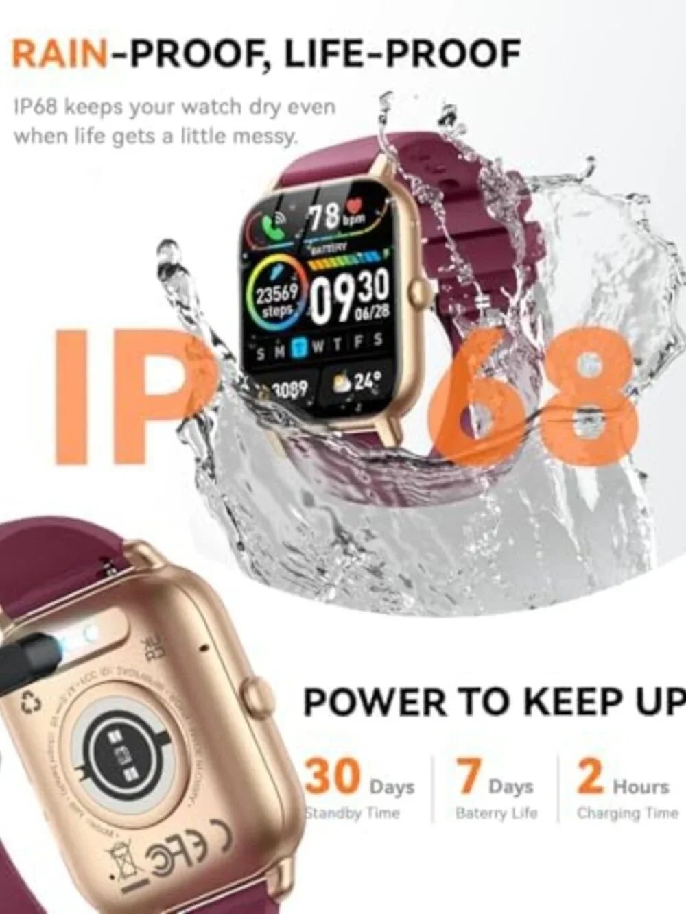 Stylish Waterproof Smart Watch for Fitness Tracking, Sleep Monitor, Compatible